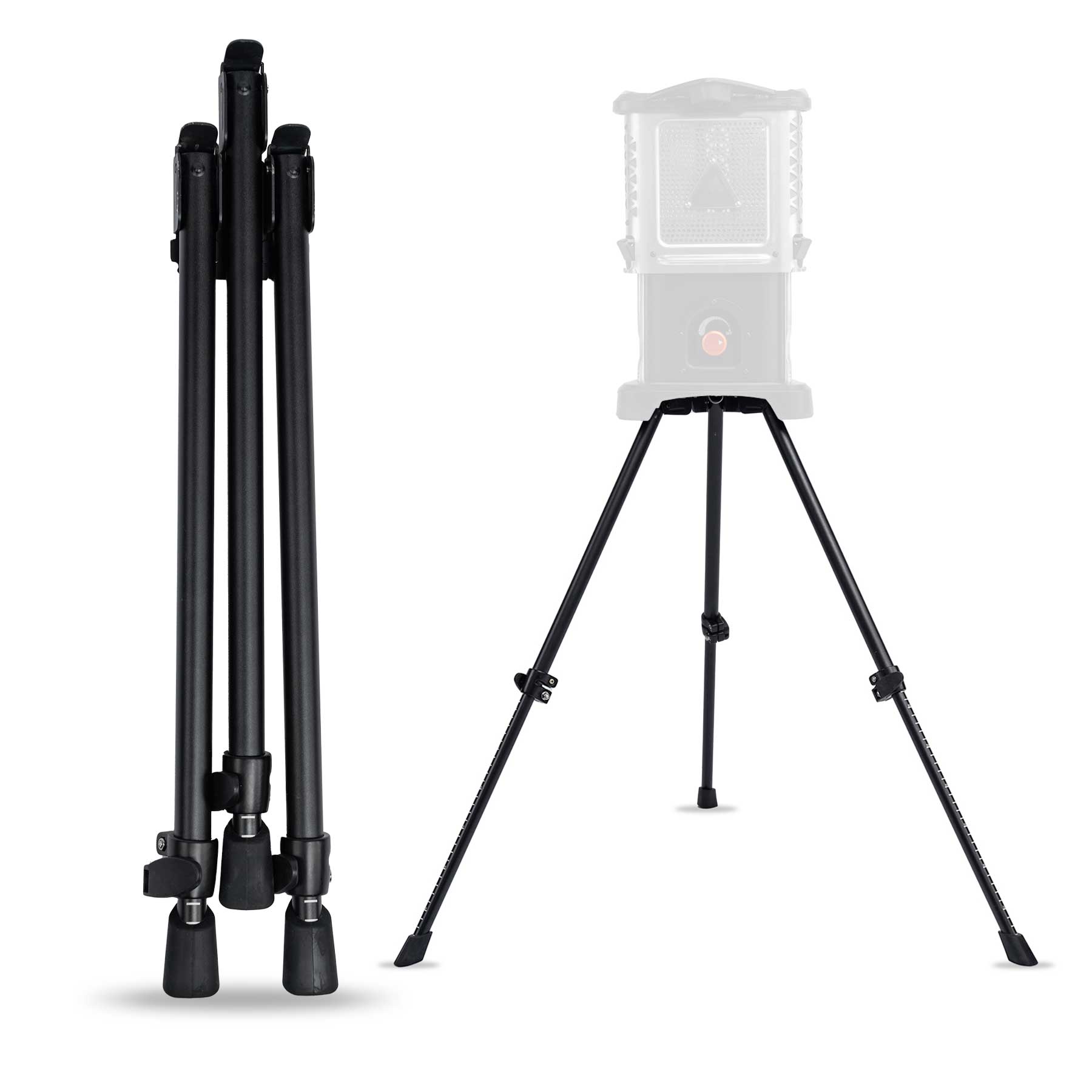 Portable heater stove cook set with black tripod legs and windscreen, compact view