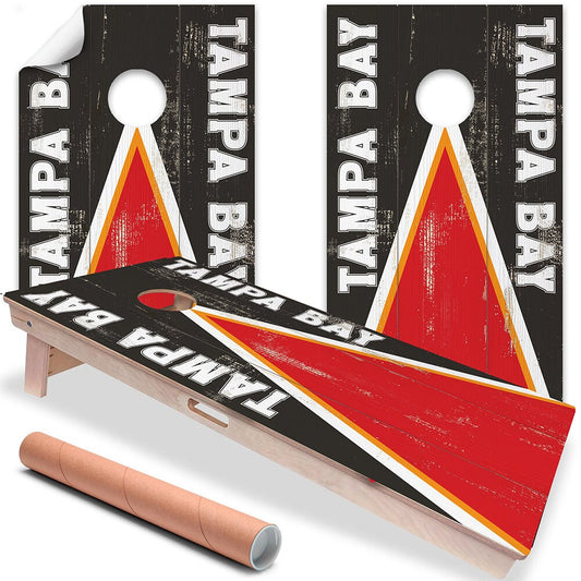 Cornhole board wrap set of 2 with black, red, and white Tampa Bay design