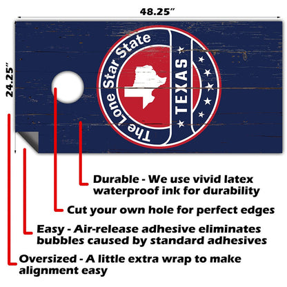 Texas in Dark Blue - Cornhole Board Wrap - Set of 2