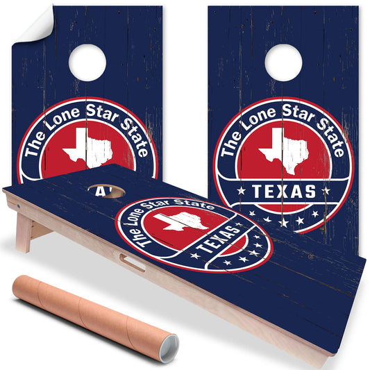 Cornhole board wrap set of 2 in dark blue with Texas circular decals
