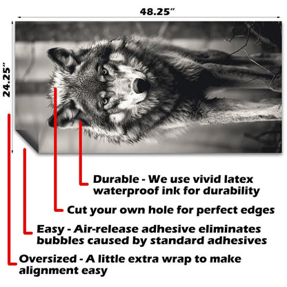 Black and White Wolves Portrait - Cornhole Board Wrap - Set of 2