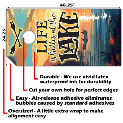 Life is Better at the Lake - Cornhole Board Wrap - Set of 2