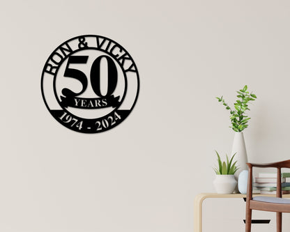 50th Anniversary Metal Sign – Golden Anniversary Wall Art & Celebration Gift