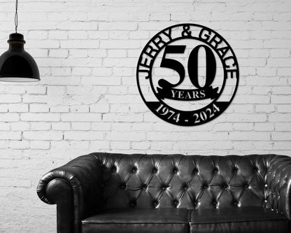 50th Anniversary Metal Sign – Golden Anniversary Wall Art & Celebration Gift