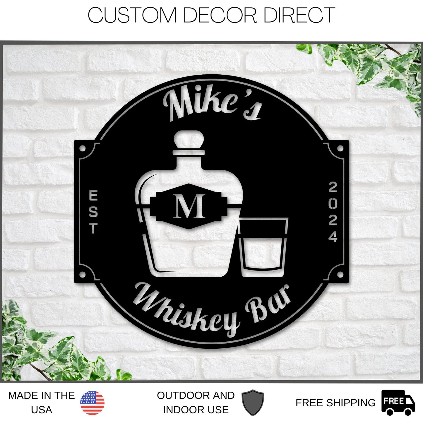 Personalized Whiskey Bar Metal Sign – Bar & Man Cave Wall Decor