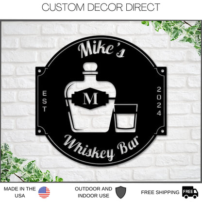 Personalized Whiskey Bar Metal Sign – Bar & Man Cave Wall Decor