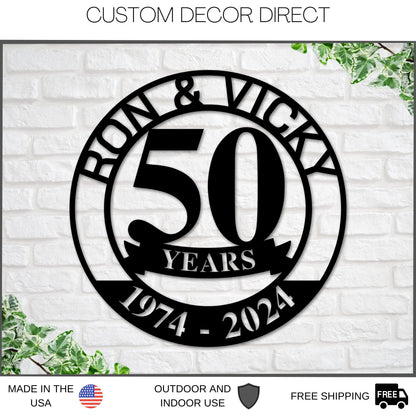 50th Anniversary Metal Sign – Golden Anniversary Wall Art & Celebration Gift
