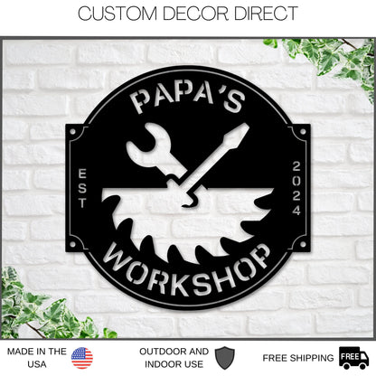 Personalized Workshop & Garage Metal Sign – Father's Day Gift, Man Cave