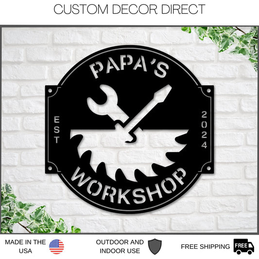 Personalized Workshop & Garage Metal Sign – Father's Day Gift, Man Cave