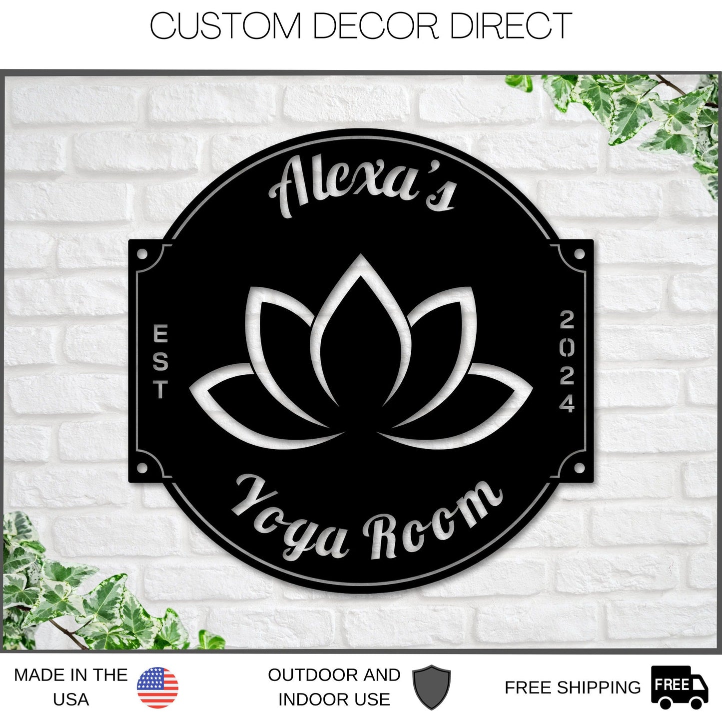 Personalized Yoga Metal Sign – Yoga Studio & Room Decor, Lotus Flower