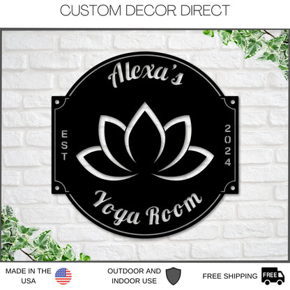 Personalized Yoga Metal Sign – Yoga Studio & Room Decor, Lotus Flower