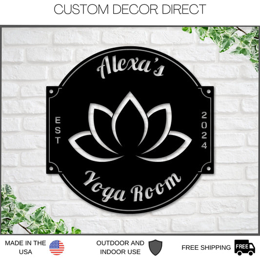 Personalized Yoga Metal Sign – Yoga Studio & Room Decor, Lotus Flower