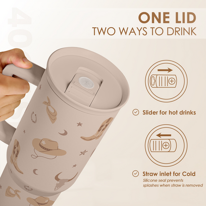 Brown Cowgirl Slidemate | Slider Tumbler with Handle 40oz
