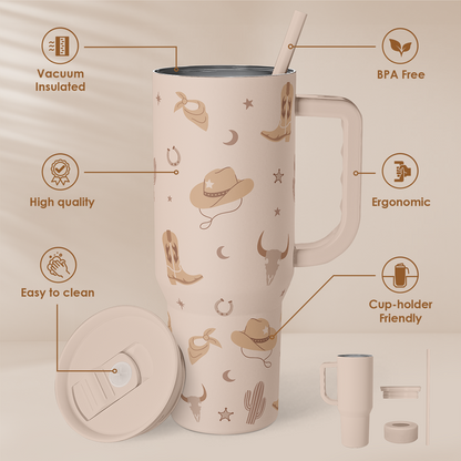 Brown Cowgirl Slidemate | Slider Tumbler with Handle 40oz