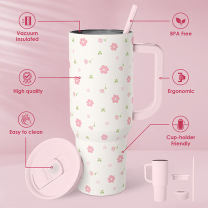 Pink Floral Slidemate | Slider Tumbler with Handle 40oz