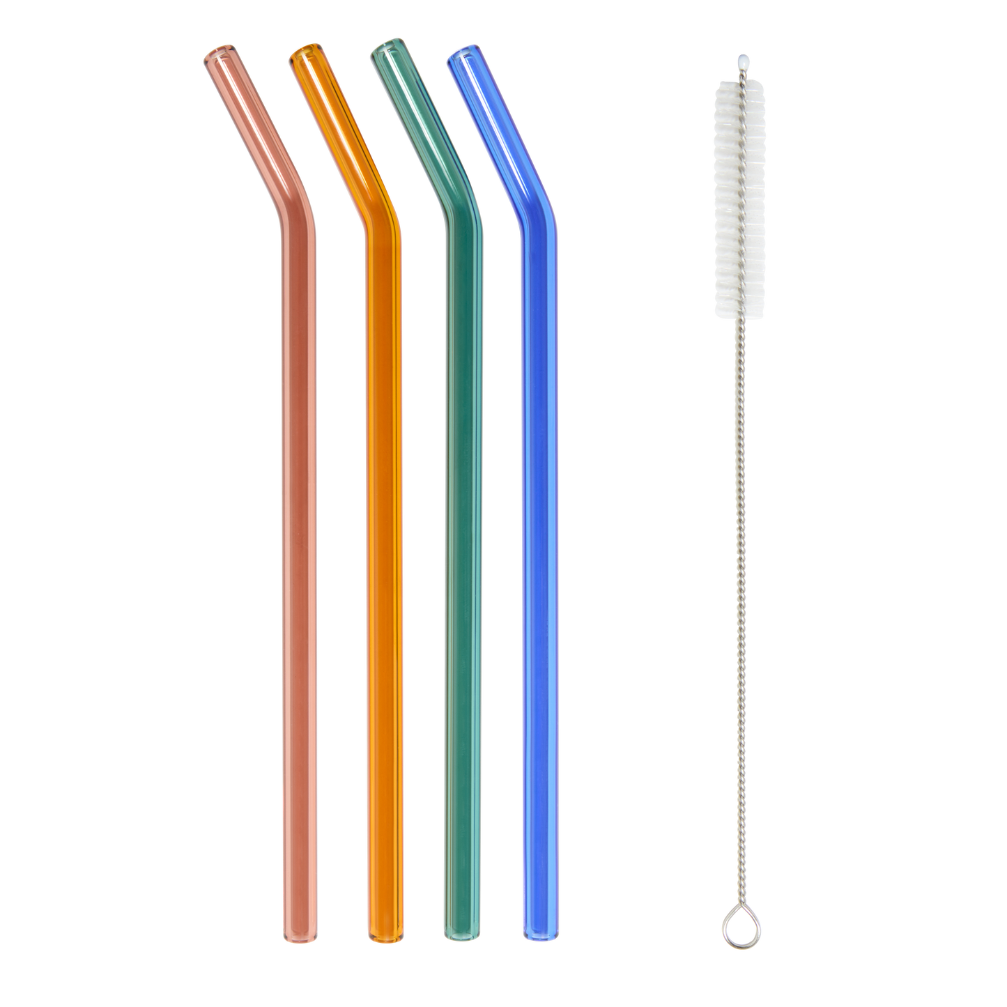 4 Colored Glass Straws with Cleaner