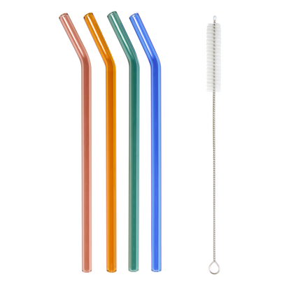 4 Colored Glass Straws with Cleaner