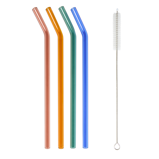 4 Colored Glass Straws with Cleaner