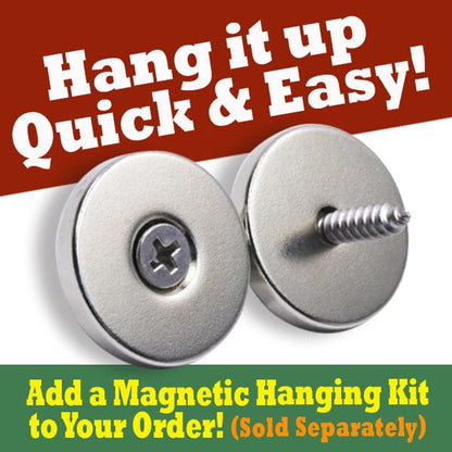 Magnetic hanging kit hardware with round metal discs and screws for wall mounting