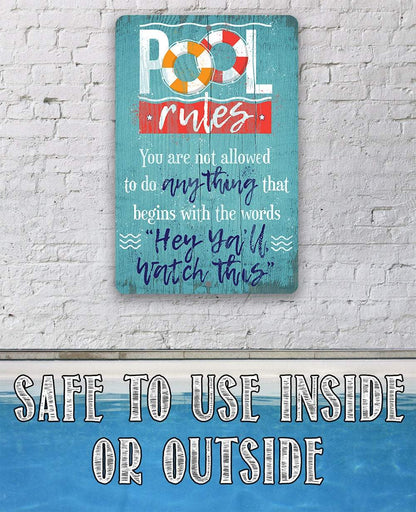 Pool Rules - Metal Sign
