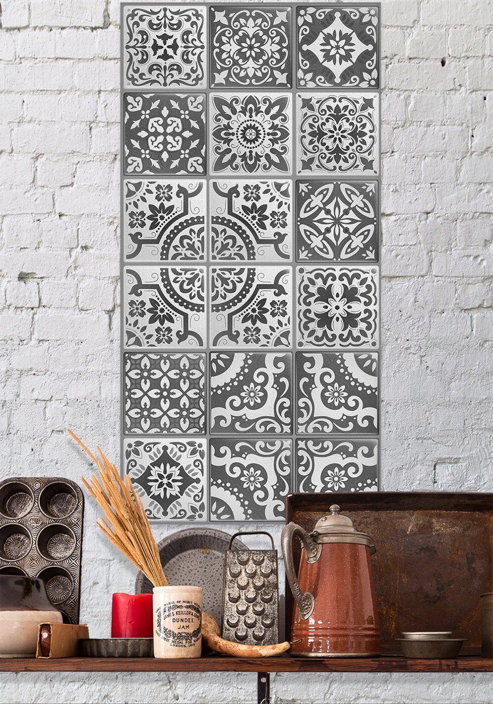 Mexican Tile Grey Shades - Canvas