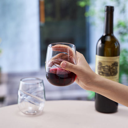 Barcelona Acrylic Stemless Finger-Indent Wine Glassware, Set of 2