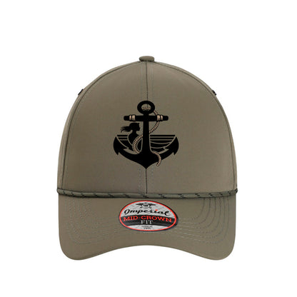 Imperial Habanero performance rope cap, olive with anchor emblem and Mid-Crown patch