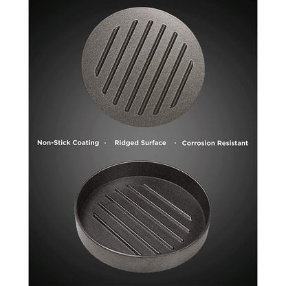 Circular non-stick hamburger press base with ridged cooking surface