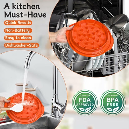 Orange chicken shredder tool in dishwasher basket with clear spiked lid