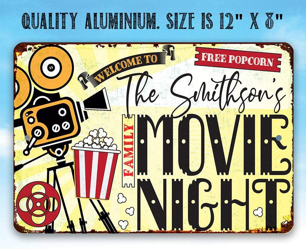 Personalized - Family Movie Night - Metal Sign