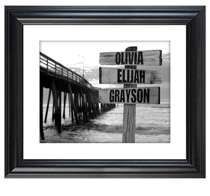 Personalized - Names Sign Post Art - Pier - Print or Canvas