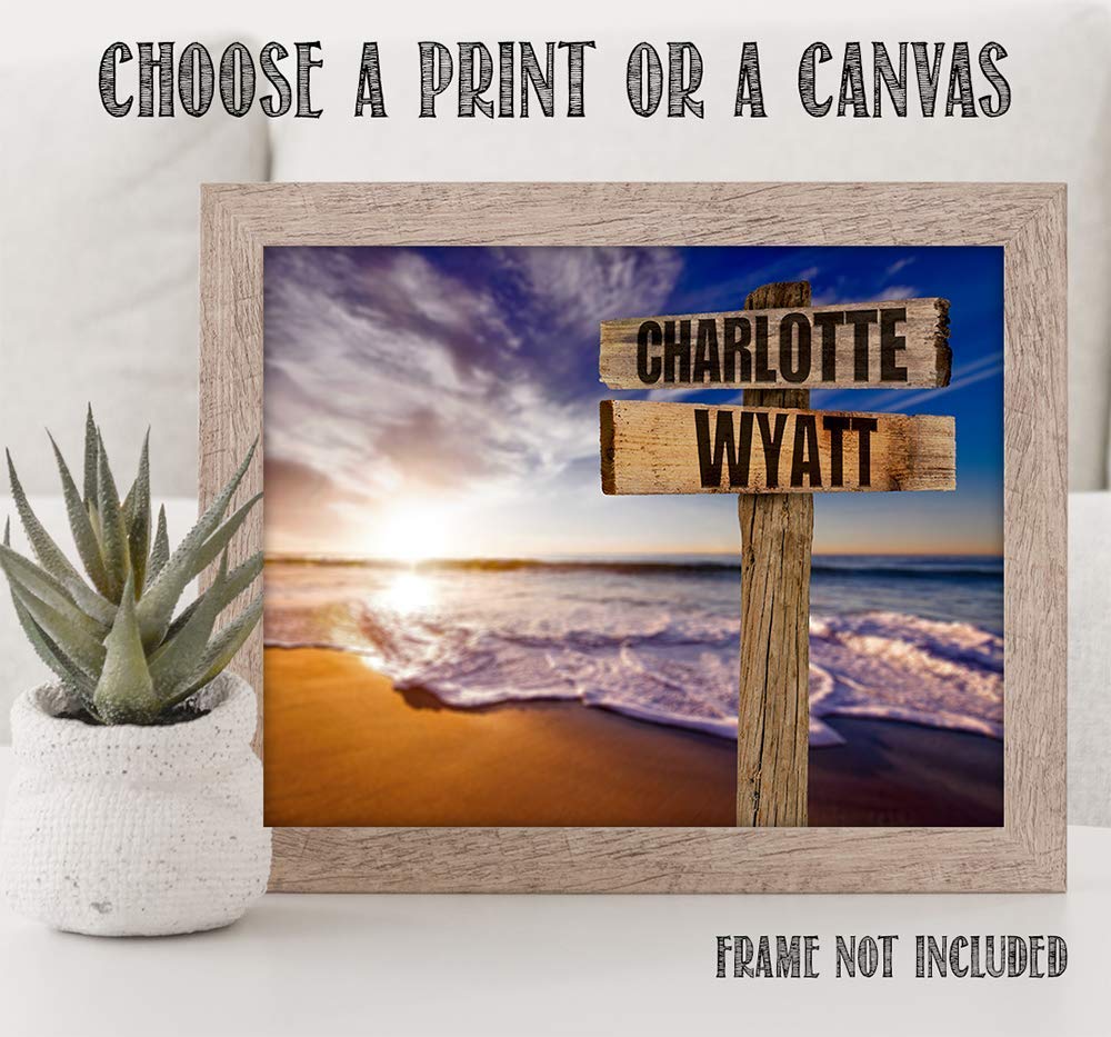 Personalized - Names Sign Post Art - Sunset Beach - Print or Canvas