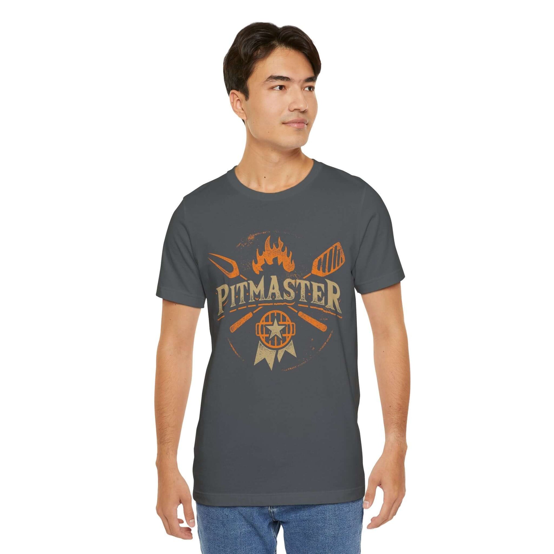 BBQ T-shirt with Pitmaster flame and grill logo, dark grey