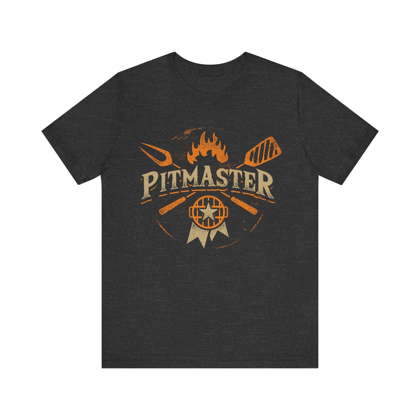 BBQ T-shirt with Pitmaster flame and grill logo, dark grey heather