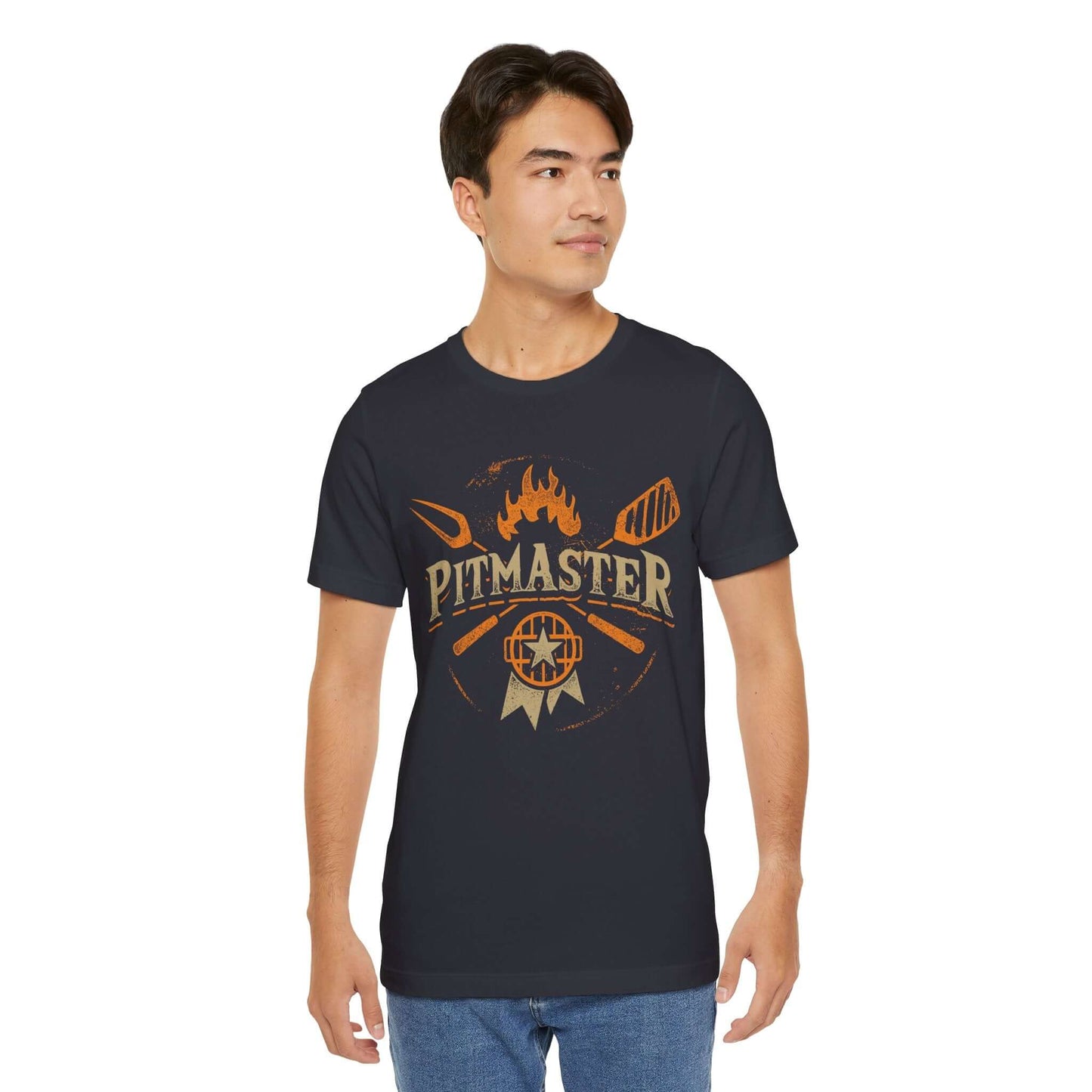BBQ T-shirt with Pitmaster flame and grill logo, navy