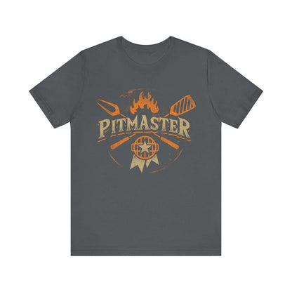BBQ T-shirt with Pitmaster flame and grill logo, asphalt grey