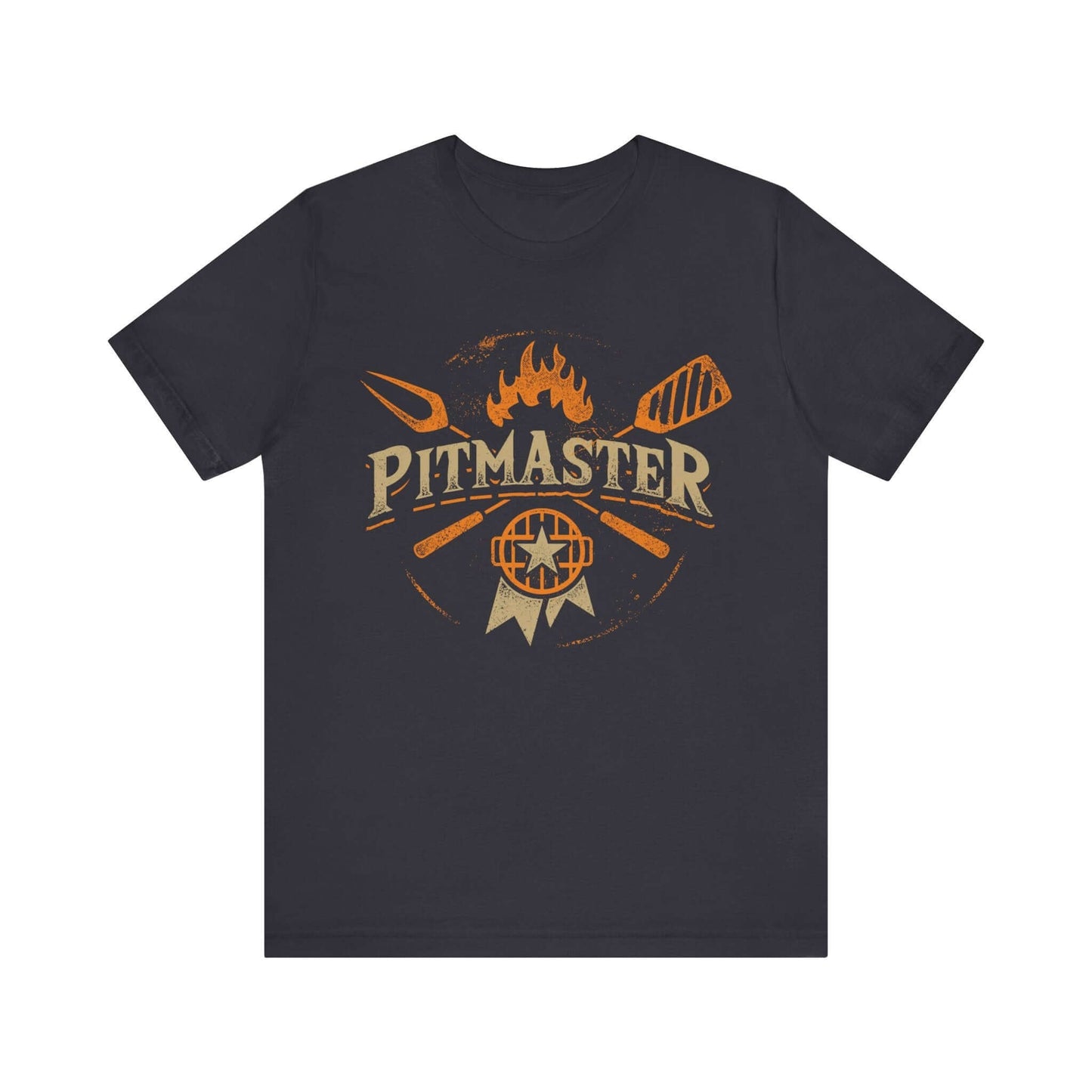 BBQ T-shirt with Pitmaster flame and grill logo, dark navy