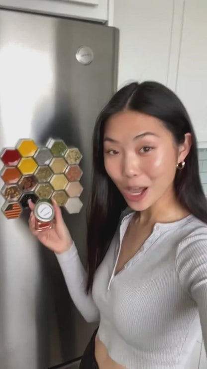 20-Piece Hexagon Magnetic Spice Jars - Wall-Mounted Kitchen Spice Organization Set
