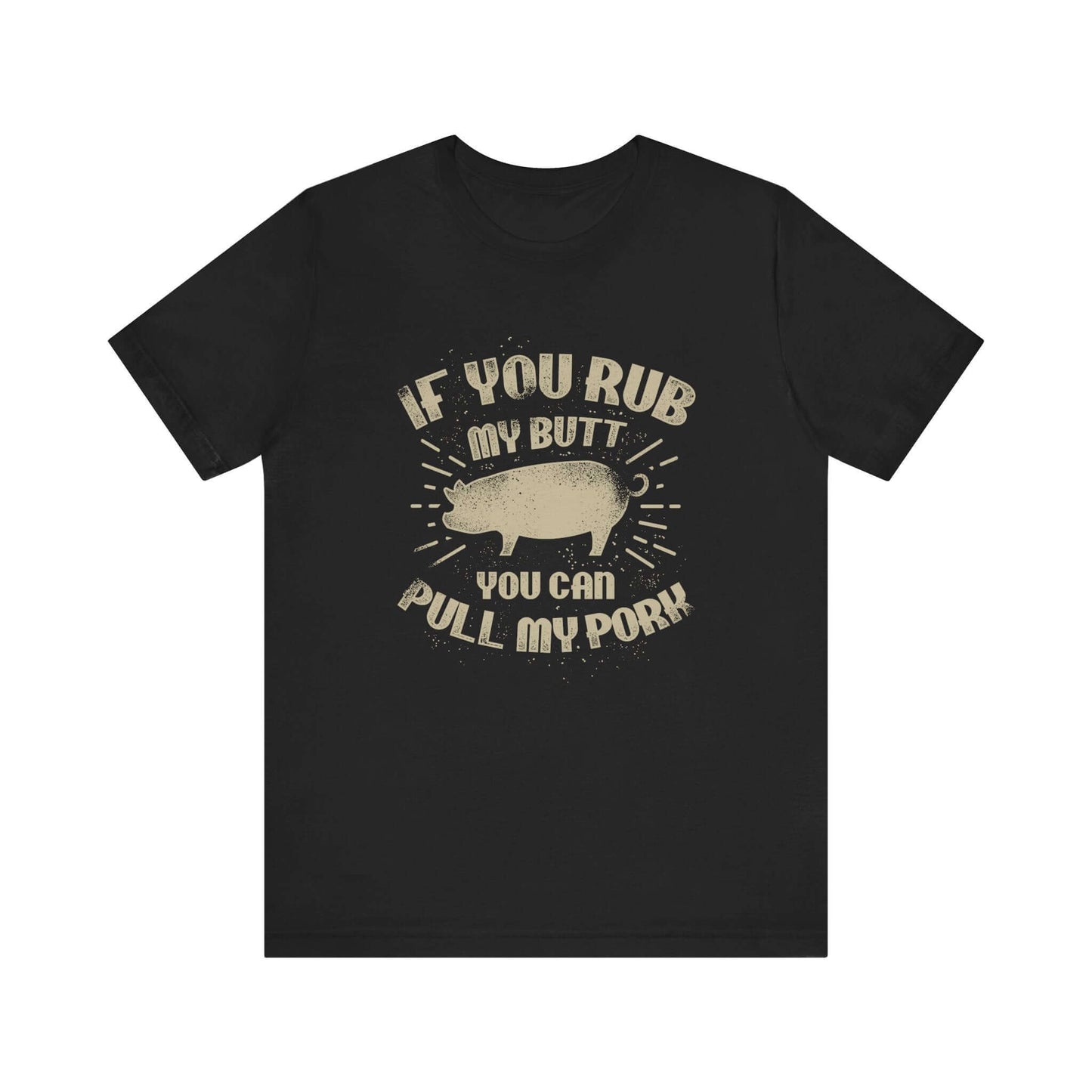 Black BBQ T-shirt with centered pig graphic and quote-style lettering