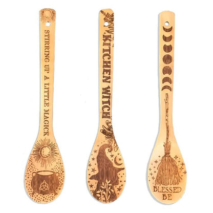 Laser-Etched Bamboo Wooden Spoons – Set of 3