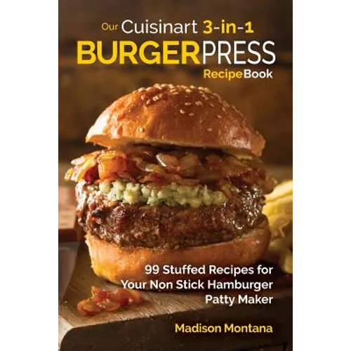 Recipe book paperback with burger press cover and stacked burger graphic