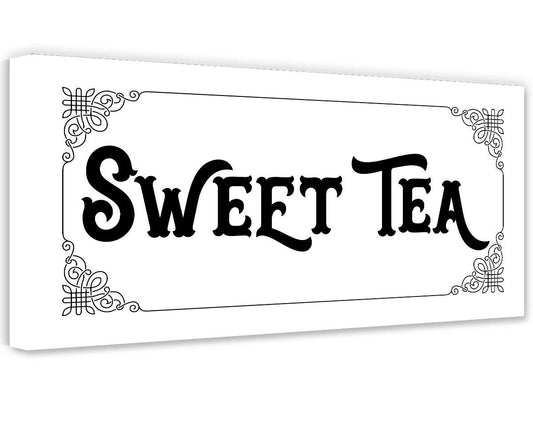 Sweet Tea canvas wall art with ornate border and bold black lettering