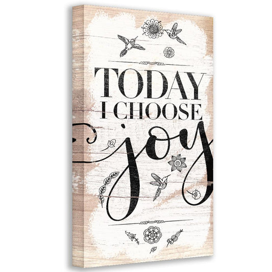 Canvas wall art with “TODAY I CHOOSE joy” lettering and floral doodle accents