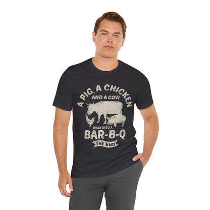 Charcoal BBQ T-shirt with large cowgirl and "BAR-B-Q" graphic on chest