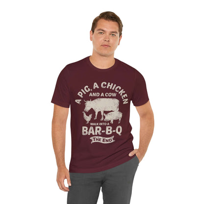 Maroon BBQ T-shirt with large cowgirl and "BAR-B-Q" graphic on chest