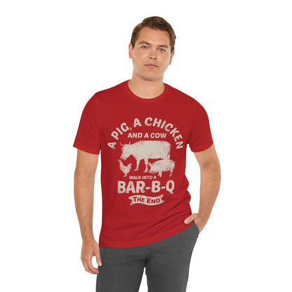 Red BBQ T-shirt with large cowgirl and "BAR-B-Q" graphic on chest