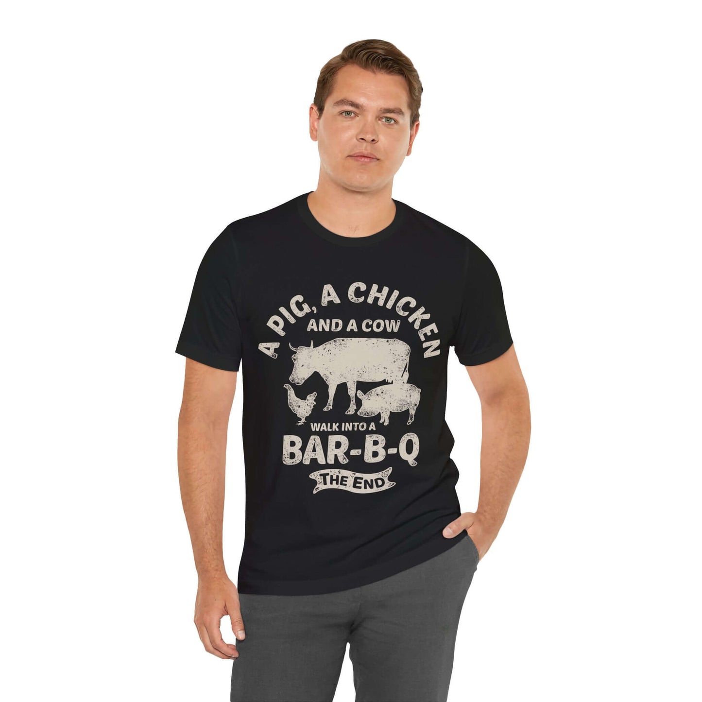 Black BBQ T-shirt with large cowgirl and "BAR-B-Q" graphic on chest
