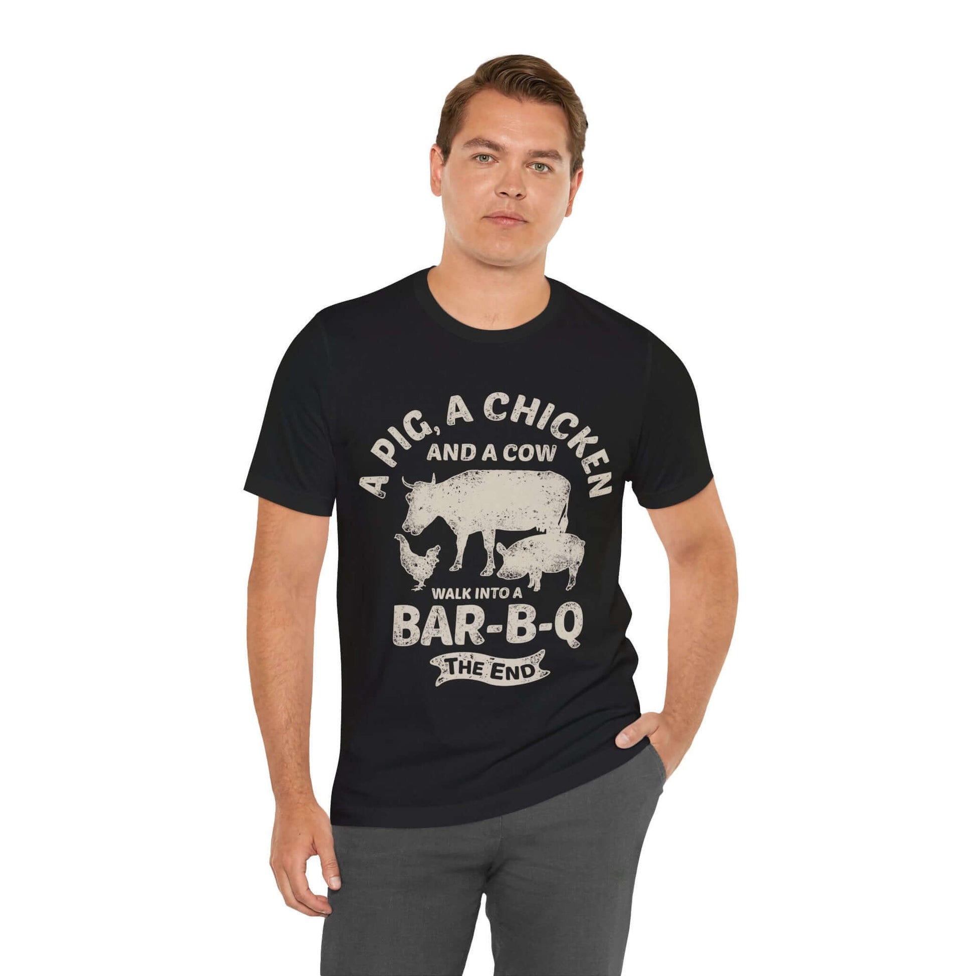 Black BBQ T-shirt with large cowgirl and "BAR-B-Q" graphic on chest